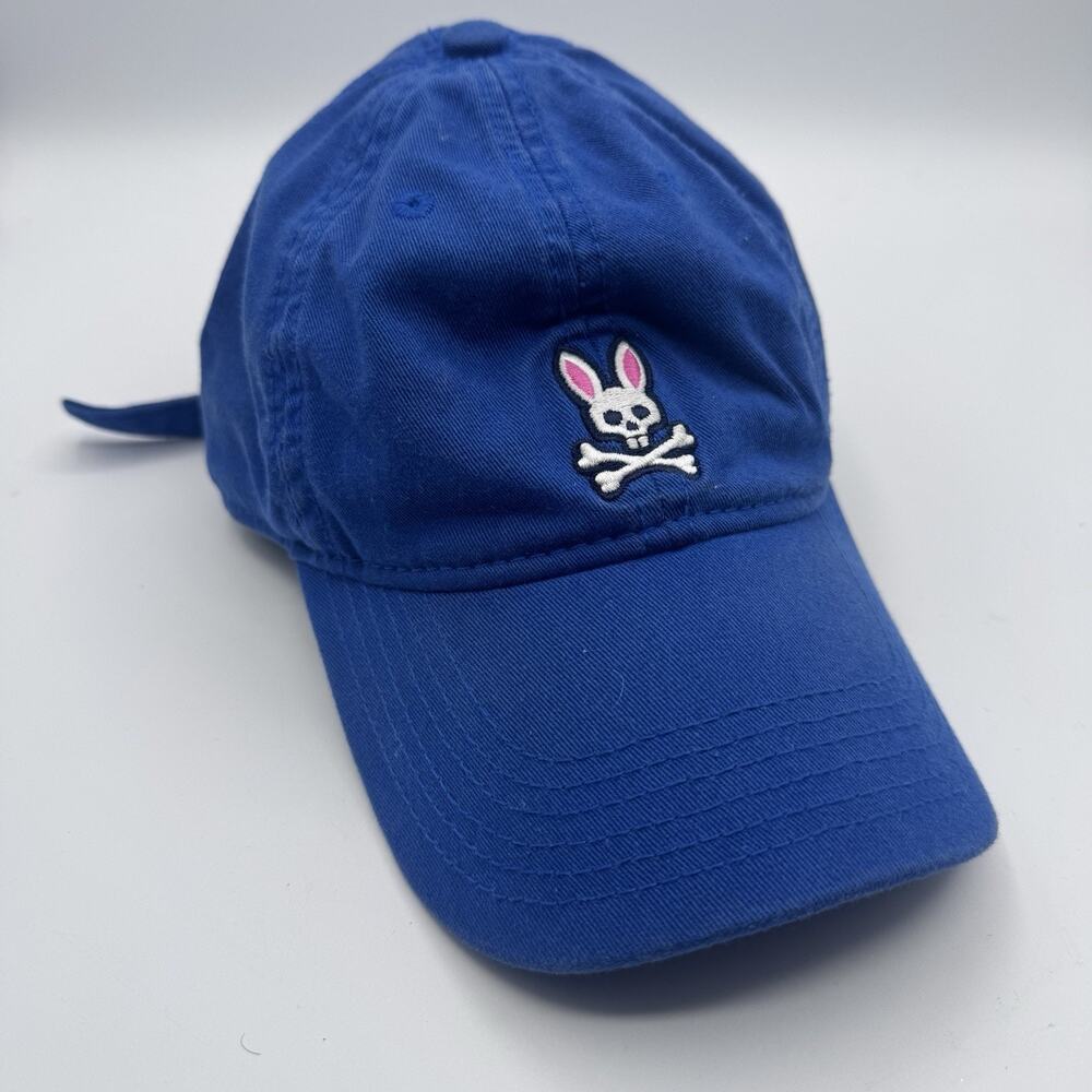 Psycho Bunny Blue Bunny Skull Embroidered Adjustable Strapback Baseball Cap OS
